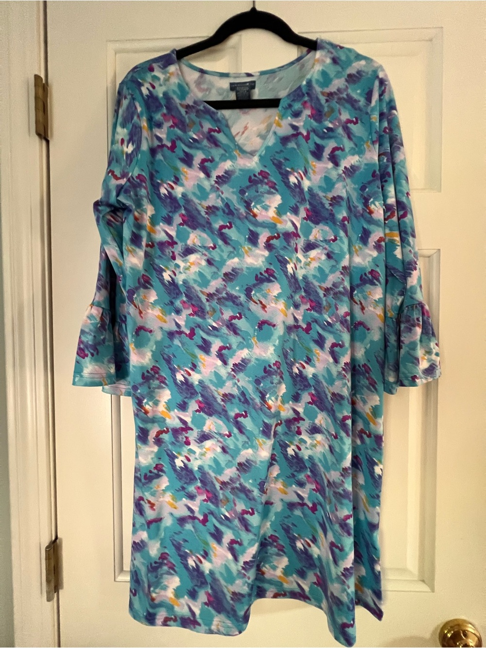 Caribbean Joe Island Supply Company Blue Watercolor Shift Dress Size Large